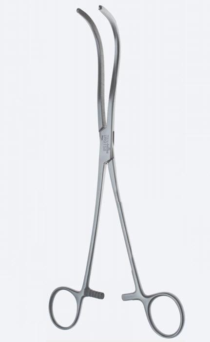 Зажими, хірургічні, "Mayo-Guyon", для нирки, вигнуті, з кремальєрою, загальна довжина 240 мм, 9 1/2". Бренд - Asanus Medizintechnik Gmb, Німеччина